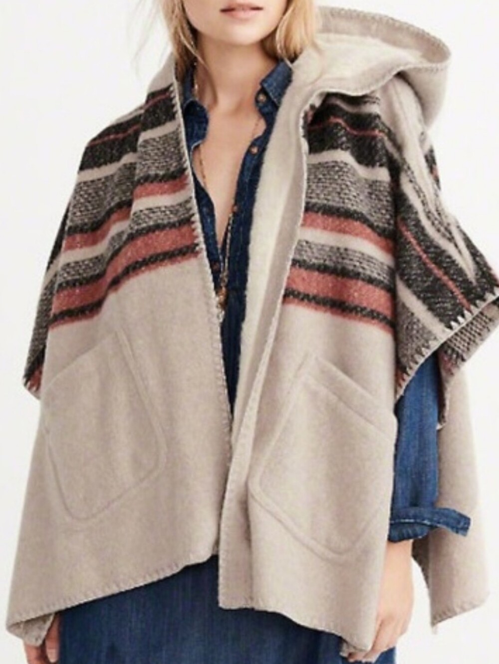 Abercrombie And Fitch Faux Sherpa Southwestern Poncho
